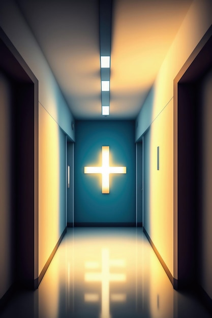 Un corridoio con una croce sopra