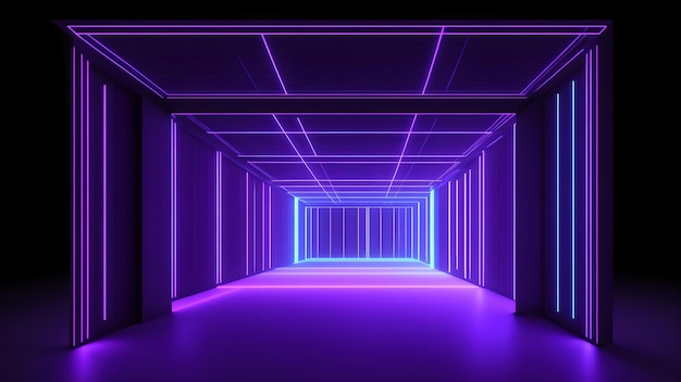 Un corridoio vuoto illuminato da vivaci luci al neon