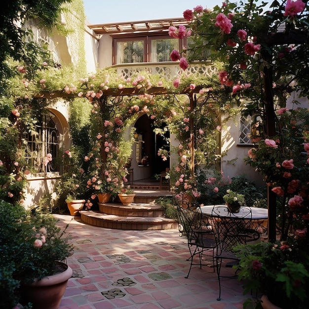 Un cortile decorato di rose