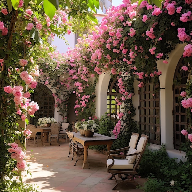 Un cortile decorato di rose