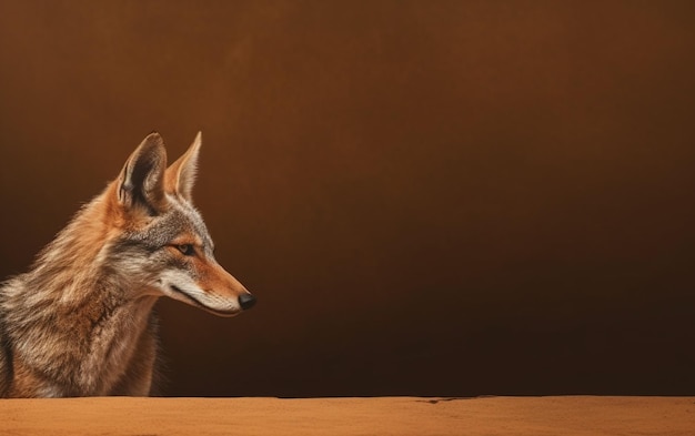 Un coyote si affaccia su uno sfondo scuro.