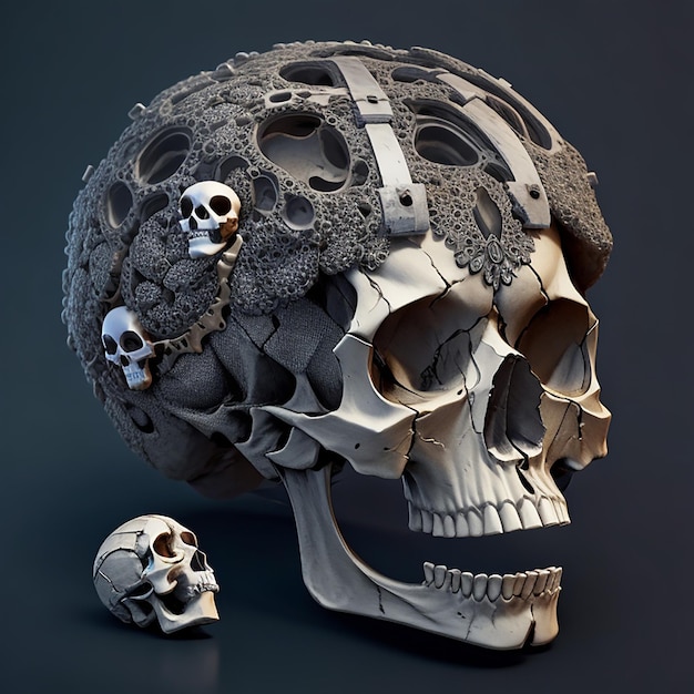 Un cranio con molte parti diverse generato dall'AI