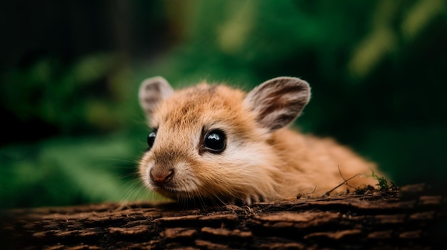 Un criceto si siede su un ramo in una foresta