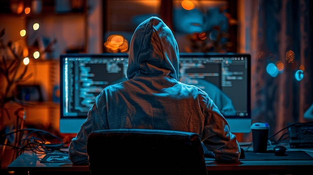 Un criminale informatico sul computer