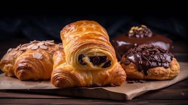 Un croissant con cioccolato e noci in cima