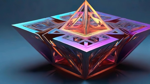 un cubo 3D con un disegno colorato in fondo
