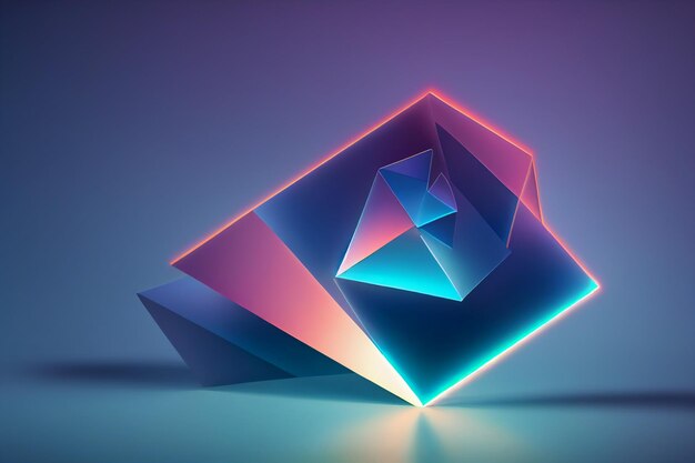 Un cubo al neon con un triangolo blu sul fondo.