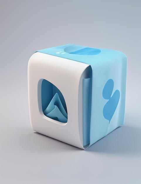 Un cubo blu e bianco con un topo dentro