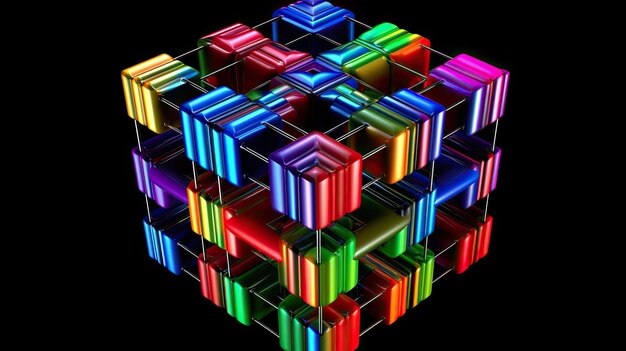 un cubo colorato con aste di metallo