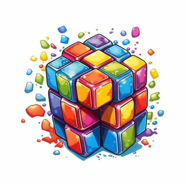 Un cubo colorato con molti pezzi di ghiaccio colorati in cima ai generativo