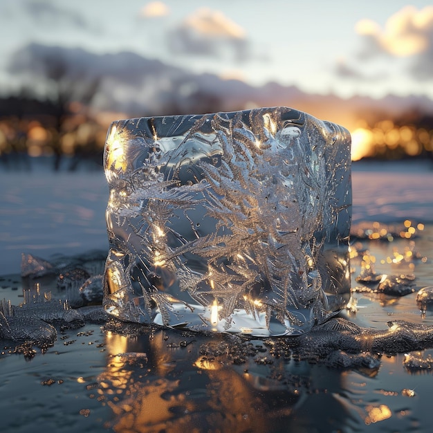 un cubo di ghiaccio con una consistenza distintiva e cristallina