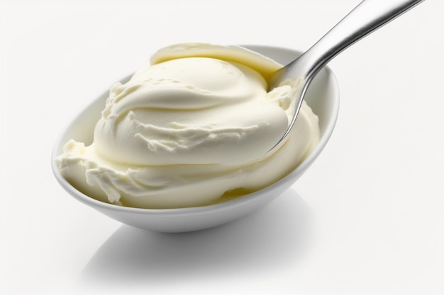 Un cucchiaio con sopra un cucchiaio di yogurt