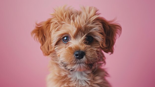 Un cucciolo adorabile su uno sfondo rosa giocoso