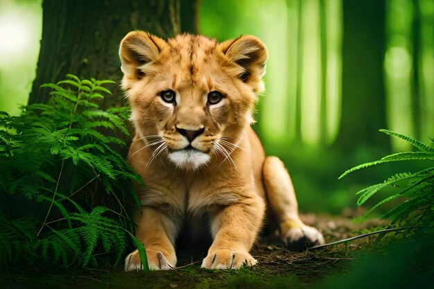 Un cucciolo di leone nella foresta