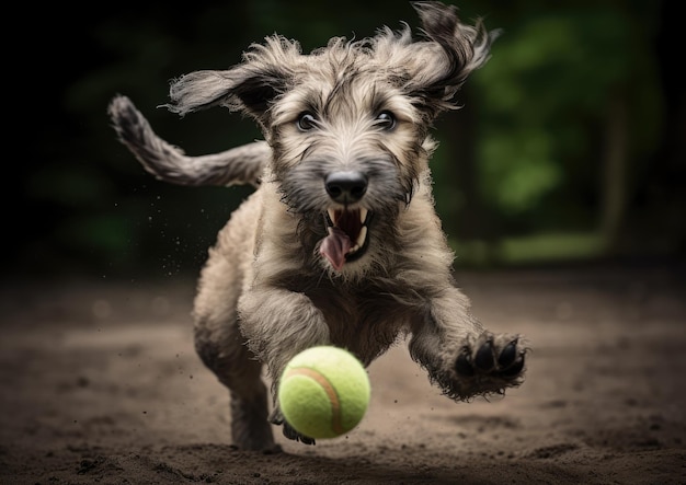 Un cucciolo di levriero irlandese che impara a prendere una palla mostrando il suo spirito giocoso