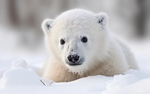 Un cucciolo di orso polare nella neve