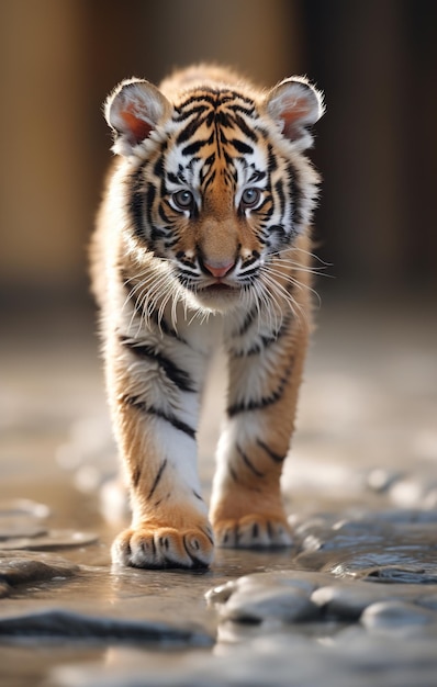 un cucciolo di tigre che cammina sul pavimento