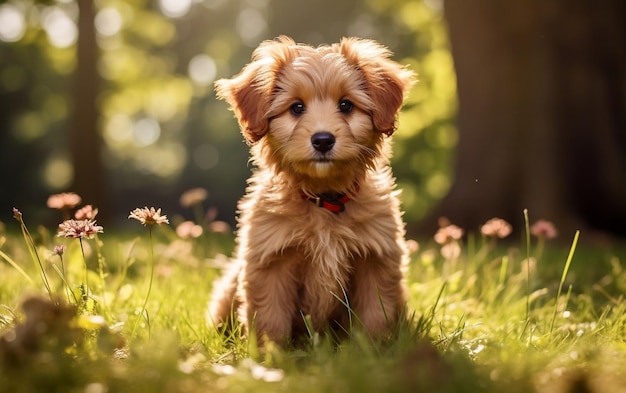 Un cucciolo felice in un parco AI