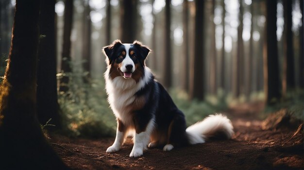 Un cucciolo giocoso esplora una foresta lussureggiante con un compagno border collie