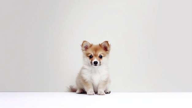 Un cucciolo seduto con la testa alta