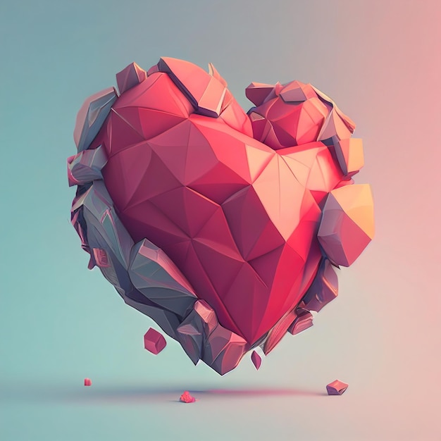 Un cuore 3D rende low poly