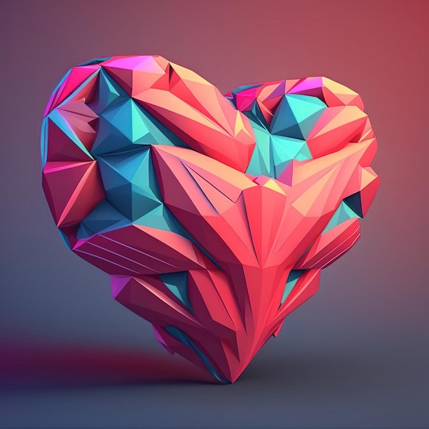 Un cuore 3D rende low poly