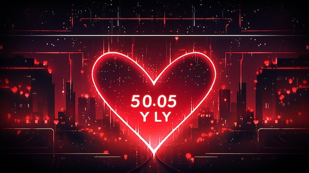 Un cuore al neon con sopra il numero 50