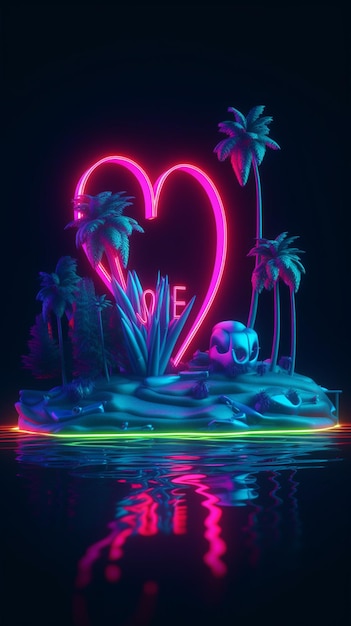 Un cuore al neon con sopra la parola amore
