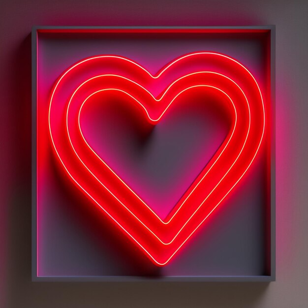 Un cuore al neon in una scatola con sopra la parola amore
