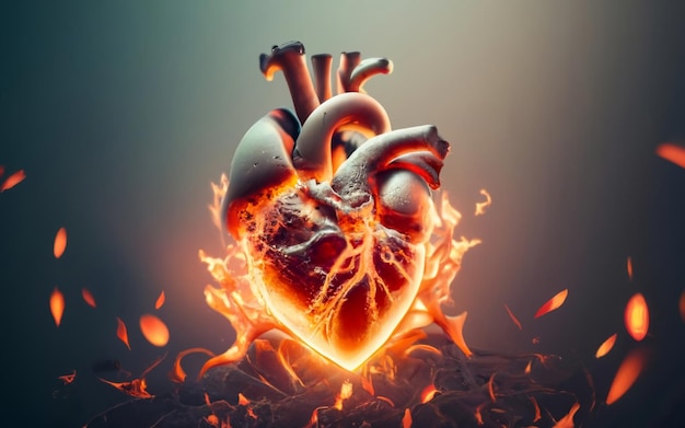 Un cuore anatomico è in fiamme immagine generata dall'IA