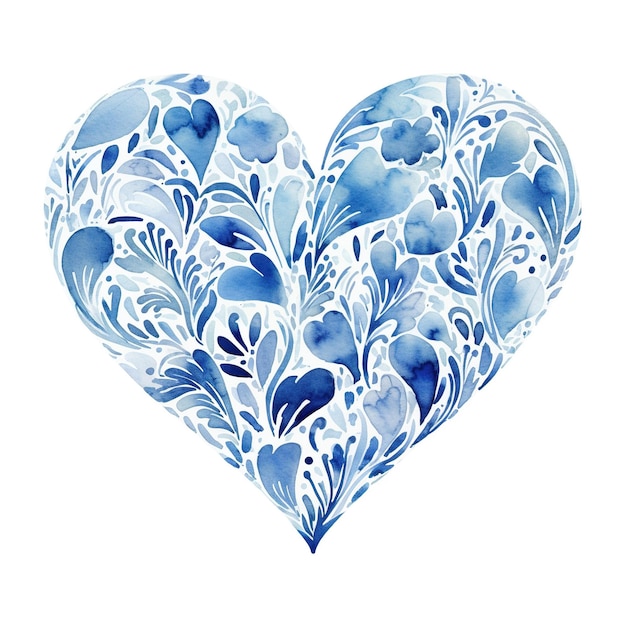 Un cuore blu con fiori e foglie