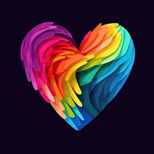 Un cuore con ali color arcobaleno su uno sfondo scuro