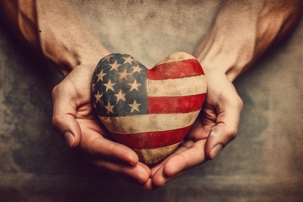 Un cuore con sopra la bandiera americana