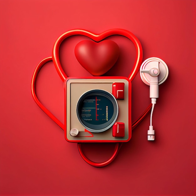 Un cuore con un cuore rosso e un orologio che dice la frequenza cardiaca.