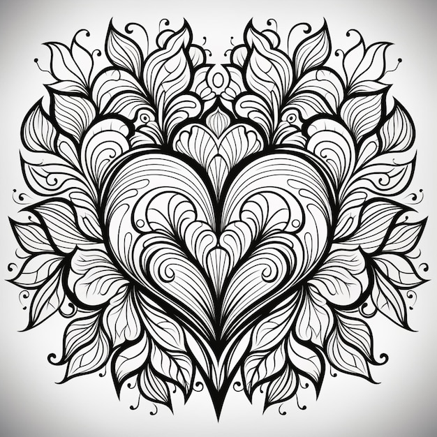 un cuore con un disegno di foglie su uno sfondo bianco generativo ai