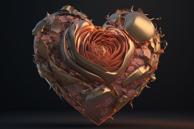Un cuore con una rosa al centro.