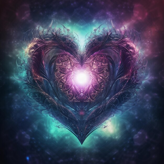 Un cuore con uno sfondo viola e blu e la parola amore su di esso.