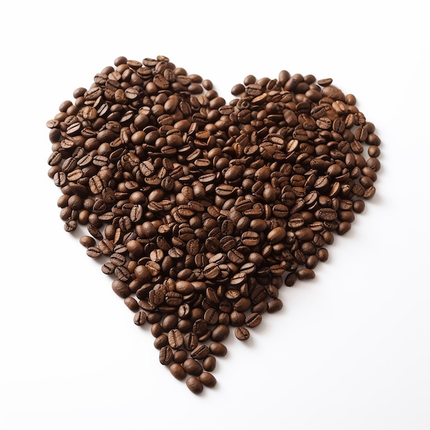 Un cuore fatto di chicchi di caffè su uno sfondo bianco