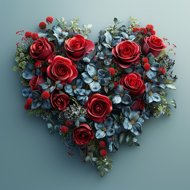un cuore fatto di fiori con un cuore che dice amore
