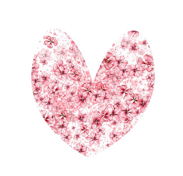 Un cuore fatto di fiori rosa con sopra la parola amore.