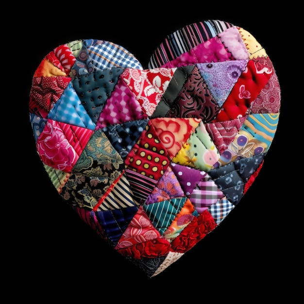 Un cuore fatto di tessuti patchwork di diverse fantasie