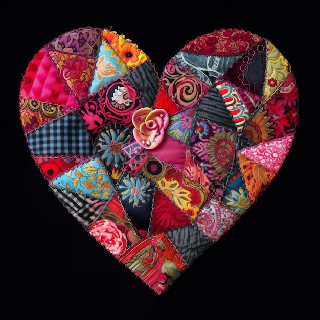 Un cuore fatto di tessuti patchwork di diverse fantasie