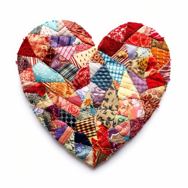 Un cuore fatto di tessuti patchwork di diverse fantasie