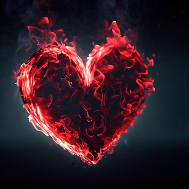 Un cuore rosso con fuoco ai generativo