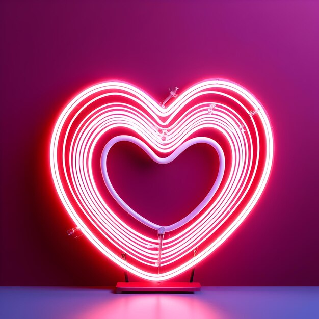 Un cuore rosso con la parola amore su di esso come arte 3D valentine giorno cuore al neon generativo Ai