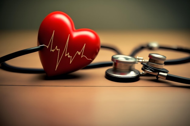 Un cuore rosso con sopra uno stetoscopio