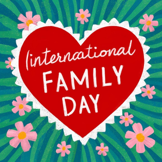 un cuore rosso con un bordo bianco che dice Giornata internazionale della famiglia