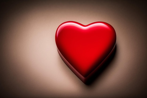 Un cuore rosso è su uno sfondo marrone.