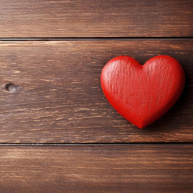 un cuore rosso seduto sulla cima di un tavolo di legno