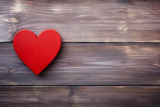 un cuore rosso su uno sfondo di legno